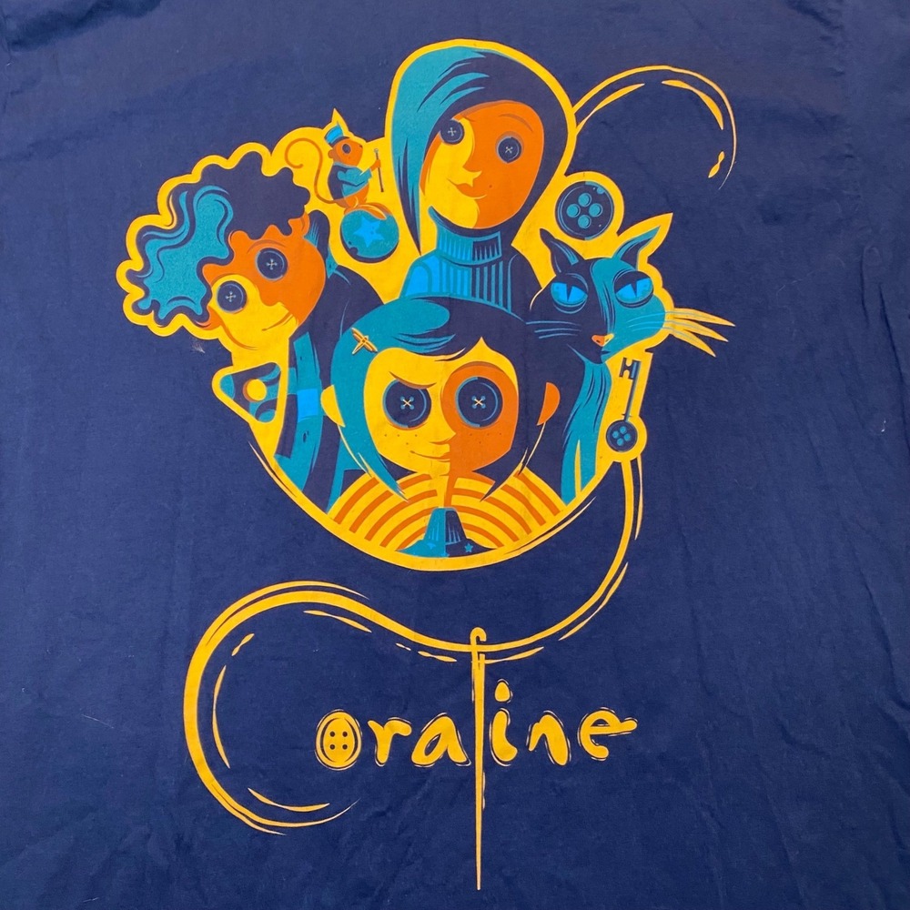 Coraline LAIKA Movie Graphic Tee Navy Blue Short Sleeve T-Shirt Mens 2X - Picture 2 of 4